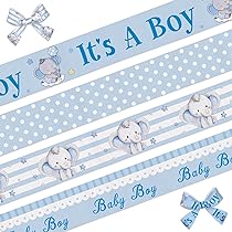 Baby Stork Ribbons – 2 Rolls, Blue Linen Dots Design, Wired Edge For Gender Reveal & Baby Shower Decor - View #2