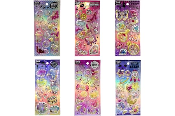 ヒロイチ グリッター シャカシャカ シール 6種類 セット/ステッカー かわいい 手帳 ノート アルバム カレンダー スーツケース ヘルメット スケジュール