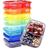 Youngever 8 Pack Bento Lunch Box, Meal Prep Containers, Reusable Plastic Divided Food Storage Container Boxes (3-Compartment)