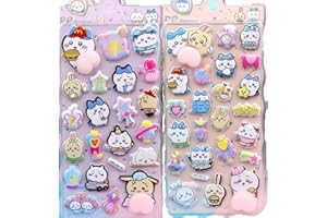 winnges 2個ちいかわ グッズ おしりぷにぷにシール かわいい ぷくぷく キャラクター 可愛い 立体 ごほうびシ ー ル、ご褒美シー ル デコレーション、女の子向け プランナー・ノート・スマホ・ウォーターボトル装飾用 3D浮き立つ漫画風レリーフ