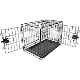 Amazonベーシック 犬 ペットケージ 小型犬 折りたたみ式 トレー付き ダブルドア 61 cm x 46 cm x 49 cm ブラック