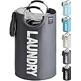 YOUDENOVA防水系列 ランドリーバスケット 大容量82L せんたくかご 撥水加工 耐荷重15KG 洗濯物入れ 取っ手付き ランドリーバッグ 衣類収納 防水層付き 折りたたみ 収納 省ペース 幅38×高さ72(cm)(グレー、82L)