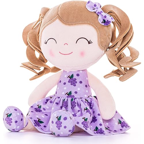 Gloveleya Doll Baby Dolls Soft Doll Baby Girl Gifts Curly Hair Plush Figures Grapes Dress Spring Girl 12inches