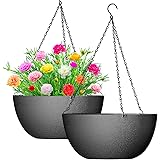 WOUSIWER 13 inch 2Pack Large Hanging Planters for Outdoor Indoor Plants with Drainage Holes and Chain, Round Hanging Flower P