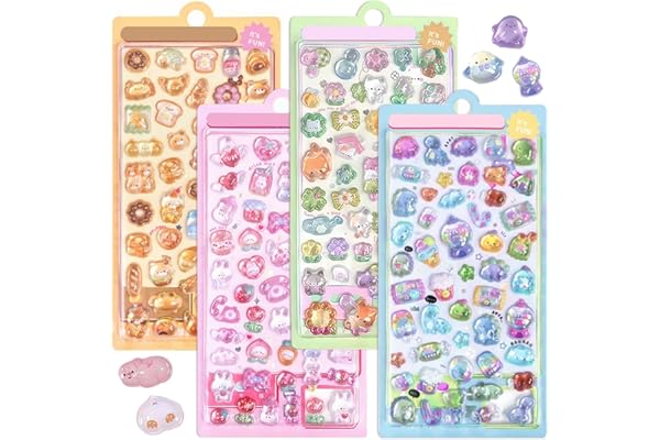 Drado ぷくぷくシール ぷくぷく ぷっくり 立体シール かわいい 4枚セット 立体 おしゃれ デコシール ごほうび 子供 貼り付け可能 贈り物 手帳 携帯 DIY用（D）