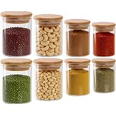 8Pcs Glass Spice Gars with Bamboo Lids 6.8oz | Airtight & Stackable Food Storage Containers, Glass Food Storage for Spices, C