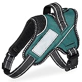 【ドッグトレーナー推薦】OGURIYA犬 ハーネス 喉に優しい 小型犬 中型犬 大型犬 着脱簡単 超可愛い色 ネームプレート 夜間反射 サイズ調整可能 犬体工学に基づいた 7色選択(ダークグリーン,M)