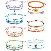 Hicarer 21 Pieces Surfer Wave Bracelet Ocean Wave Adjustable Waterproof Handmade Friendship Bracelet Summer Sunflower Bracele