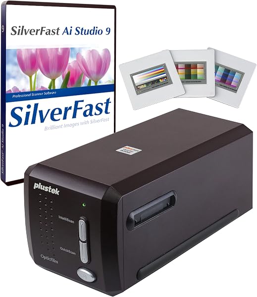 Plustek OpticFilm 8300i Ai フィルム スキャナー - SilverFast Ai Studio 9 + 高度な IT8 キャリブレーション ターゲット (3 スライド)、35mm フィルムとスライドをデジタルに変換 - 1