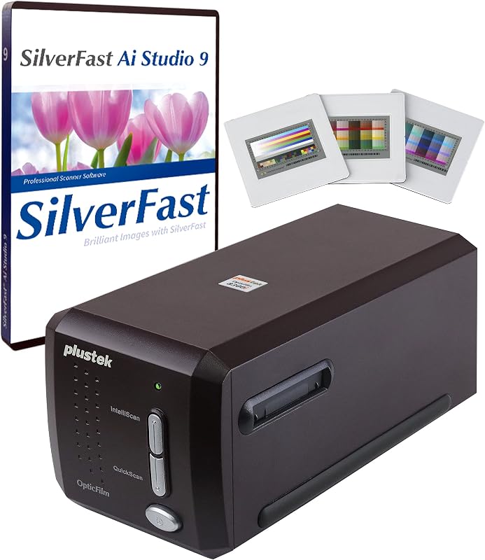 Plustek OpticFilm 8300i Ai フィルム スキャナー - SilverFast Ai Studio 9 + 高度な IT8 キャリブレーション ターゲット (3 スライド)、35mm フィルムとスライドをデジタルに変換