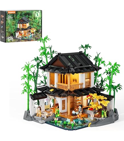 CADA Master C66010W Casa Da Tè Giapponese – Set Mattoncini 1200 Pezzi Con Illuminazione LED, Modellismo MOC Street View, Regalo Per Adulti E Ragazzi 14+