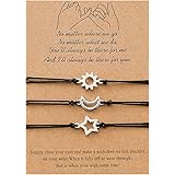 GUMOTCY 3 PCS Friendship Bracelets for 3 Best Friend Couples with Moon Sun Star Adjustable Handmade Cord Relationship Bracele