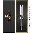 Scriveiner Silver Chrome Ballpoint Pen EDC Luxury Pen Gorgeous Heavy Pocket Pen Chrome Finish Comfortable Writing Pen Best Pen for Men Women Gift Germany Schmidt Refill Nice Office Designer Pen Set