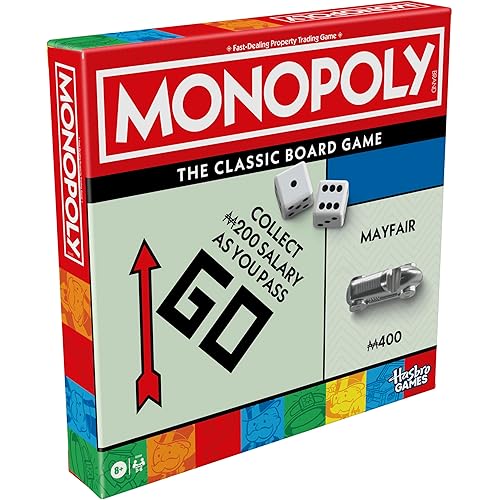 Monopoly Board Game | Classic Game with Storage Tray and Larger Tokens | Ages 8+ | 2 to 6 Players | Family Games for Kids and