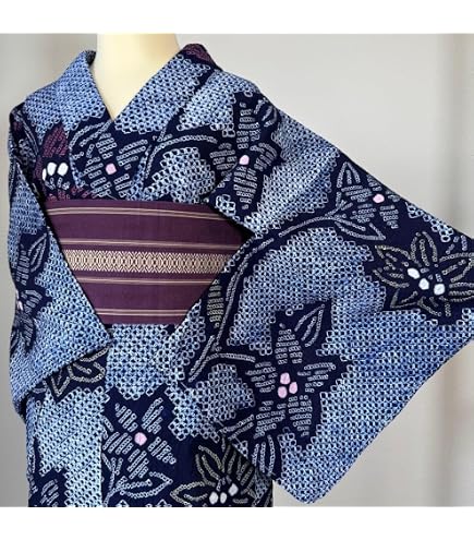 総絞り 浴衣 レディース 有松鳴海絞り風 花柄 紺色 レトロ Amazon.co.jp: 手縫い アンティーク 総絞り 青色 夏着物 大人浴衣 有松