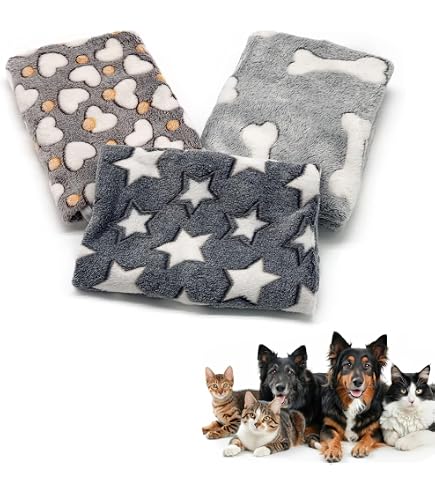 MIWOPET 3-Pack Pet Blankets - Soft Fleece Flannel, Paw Print, For Dogs & Cats (Large, 40"x30")
