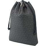[印傳屋] 印伝 230合切袋 巾着袋 マチ付 鹿革 黒地×黒漆 亀甲柄 3007-01-003