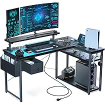 Amazon | DOMICON パソコンデスク l字 ゲーミングデスク 黒 幅
