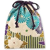 のレン 巾着袋 (和柄) 巾着ポーチ/日本製 裏地付き 25×19cm ポーチ 小さめ/御朱印帳 袋 ご朱印帳ケース/大人 小物入れ 信玄袋 ミニ財布 バッグ収納