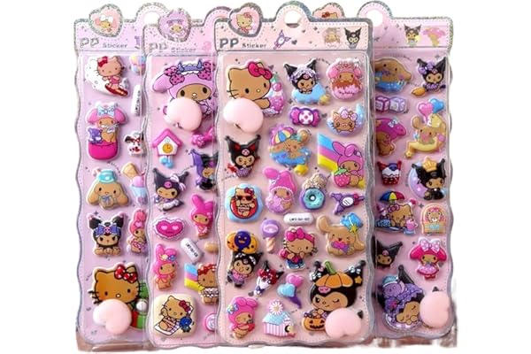 YAYAMIYA [4枚セット]3dシール 立体シール ぷくぷくぷっくり かわいい 立体 おしゃれ デコシール ごほうび 子供 貼り付け可能 贈り物 手帳 携帯 女の子 DIY用 手帳用 水筒・スマホケース・アルバム飾り用 貼り付け可能 (Sanrio-4枚セット)