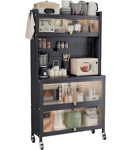 食器棚　一人暮らし Amazon｜PBOHUZ 食器棚 一人暮らし 食器棚 スリム 黑 5段 幅86cm 高さ