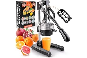 Zulay Kitchen Cast-Iron Orange Juice Squeezer - Easy-to-Clean, Heavy-Duty, Professional Citrus Juicer - Stainless Steel Lemon Squeezer - Manual Citrus Press & Orange Squeezer - Orange Juicer (Black)