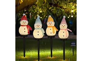 Lewondr ソーラー ガーデンライト クリスマス ソーラーライト 雪だるま 4本連結 雪だるまライト 雪達磨型 イルミネーション LED ソーラー充電式 自動点灯 省エネ 防滴 屋外用 庭/公園/屋外/イベント/商店街 クリスマス 飾り インテリ