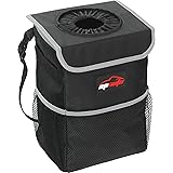 EPAuto Car Trash Can with Lid and Storage Pockets, Black