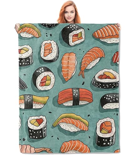 Sushi Blanket Cute Japanese Food Throw Blankets Plush Cozy Flannel Fleece Ultra Soft - View #3