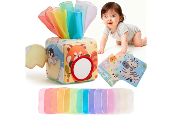 KILGICO 赤ちゃん おもちゃ ティッシュボックス 布製 柔らかい ベビー 知育玩具 五感刺激 0-1歳 誕生日プレゼント モンテッソーリ つかむ ひっぱる つまむ