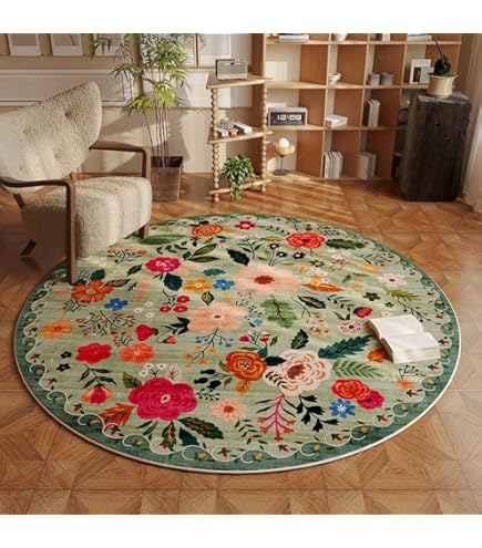CINROPE 3ft Round Waterelon Area Rug - Red With Green Seeds, Soft