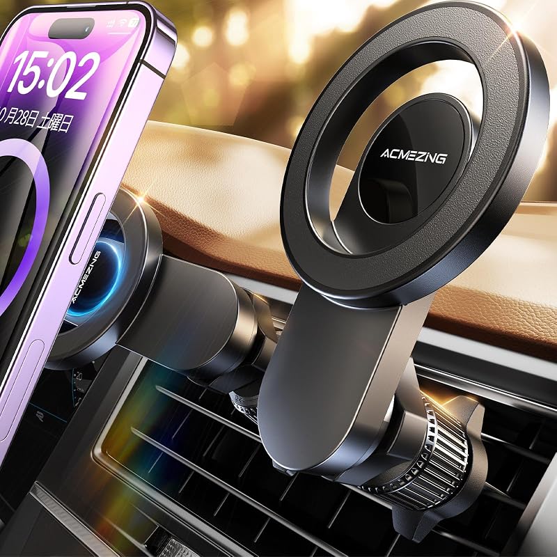 スマホホルダー 車 マグネット ACMEZING 車 スマホスタンド【史上最強の磁力&強化金属フック】magsafe 車載 カー用品 22つN55磁石 超強磁力 エアコン 吹き出し口 二重360°調整 片手操作 0.1秒吸着 車用スマホホルダー 電波干渉なし マグセーフ 安定性アップ 携帯スタンド 落下防止 車用品 便利グッズ 人気 iPhone/Android4-7インチ多機種と多車種が対応