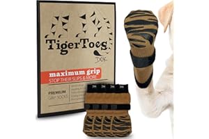 DOK TigerToes Premium Non-Slip Dog Socks for Hardwood Floors - Extra-Thick Grip That Works Even When Twisted - Prevents Licking, Slipping, and Great for Dog Paw Protection (Cool Caramel, X-Large)