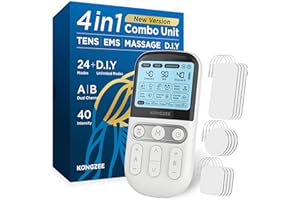 4 合 1 - D.I.Y 和 Tens 装置、EMS 和按摩肌肉刺激器，双通道 TENS 装置治疗机可充电电子脉冲按摩器，适用于足背，带 12 片电极垫