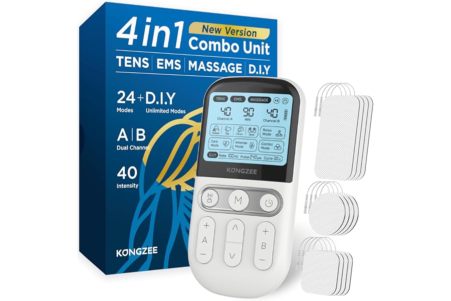 4 in 1 - D.I.Y & Tens Unit & EMS & Massage Muscle Stimulator, Dual Channel TENS Units Therapy Machine Rechargeable Electronic