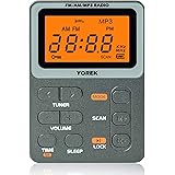 YOREK AM/FM/MP3充電式小型通勤ラジオ ワイドFM対応 スリープ機能付きポケットラジオ(イヤホン付き,1年間保証付き)