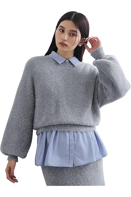 【sono】ティアード ペプラム 3D ニット プルオーバー パール グレー sono】ティアード ペプラム 3D ニット プルオーバー パール グレー