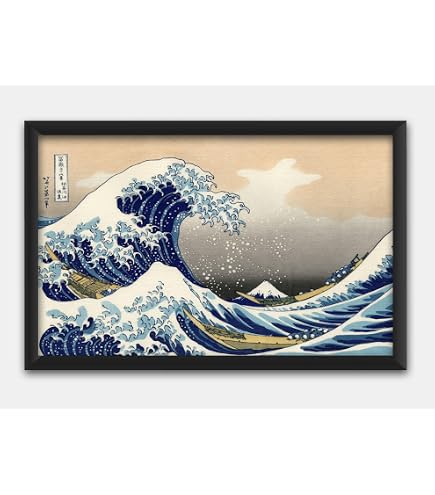 葛飾北斎 神奈川沖浪裏 モチーフ 手刺繍 波アート 和風インテリア　刺繍フレーム Amazon｜神奈川沖浪裏 葛飾北斎 42×34㎝ F4 J5-G022 額入り アート