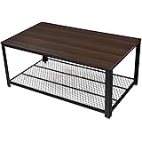 VASAGLE ローテーブル センターテーブル スチールフレーム ワイヤーメッシュ 木製天板80×40cm コンパクト ダークブラウン NLCT51Z