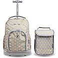 J World Lollipop Kids Rolling Backpack & Lunch Bag Set for Elementary School. Carry-On Suitcase with Wheels, Candy Buttons, O