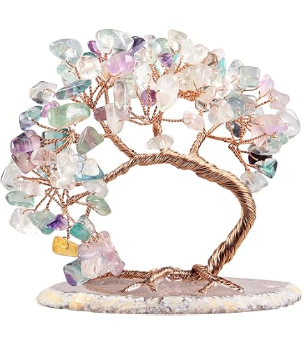 Jovivi Rose Quartz Crystal Heart Money Tree - Handmade Gemstone Bonsai For Feng Shui, Healing & Home Decor (7.87-8.26") - View #3
