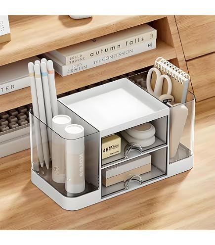 GAMENOTE Wooden Rainbow Supply Caddy – Desk Organizer For Pens, Makeup Brushes, Phone, Office & Classroom Supplies