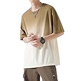 [Fasshonrida] グラデーション Tシャツ メンズ 半袖 ティーシャツ 夏服 トップス 大きいサイズ ロングtシャツ 綿100 ストレッチ カットソー オシャレ てぃーしゃつ 人気 かっこいい カジュアル 透けない tshirt men 春 夏 camel×cream 3XL
