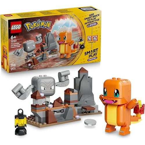 LEGO Pokémon Charmander and Geodude's Cavern Clash 72157 | Compatible Interactive Toy Set Incl. 2 SMART Tags and 2 Pokémon, a