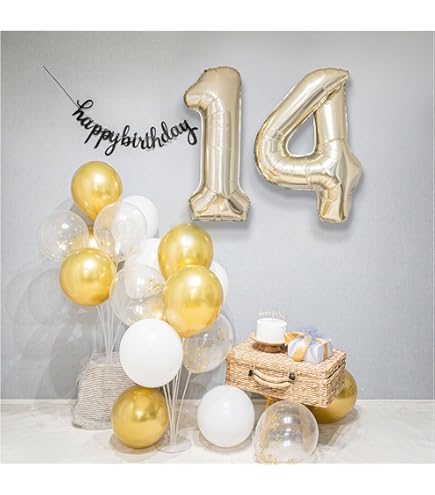 Amazon | 14歳 誕生日 バルーン 風船 飾り付け セット 数字バルーン 14