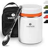 SANTECO 真空断熱 スープジャー 500ml 広口 保温保冷 ランチジャー保温弁当箱 スプーン 専用バッグ付 オシャレ 男女兼用 ピクニック 部活用 ホワイト
