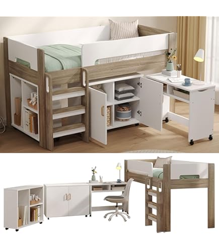 Amazon｜システムベッド ロフトベッド 階段付き シングル 木製 高さ