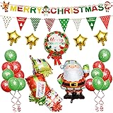 JANLOFO クリスマス 風船 飾り 25点セット クリスマス バルーン 飾り付け 風船 サンタ クリスマス バナー 飾り付け パーティー デコレーション