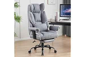 HEKIKU ゲーミングチェア デスクチェア 肉厚座面 オフィスチェア パソコンチェア オットマン付き ゲーム用チェア ハイバック テレワーク 椅子 通気性 高さ調節機能 （布張地） (グレー)