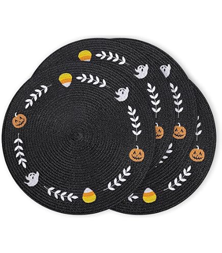 Whaline Halloween Pumpkin Coasters - Set Of 4 Handmade Braided Cotton Drink Coasters, 4.7 Inch
